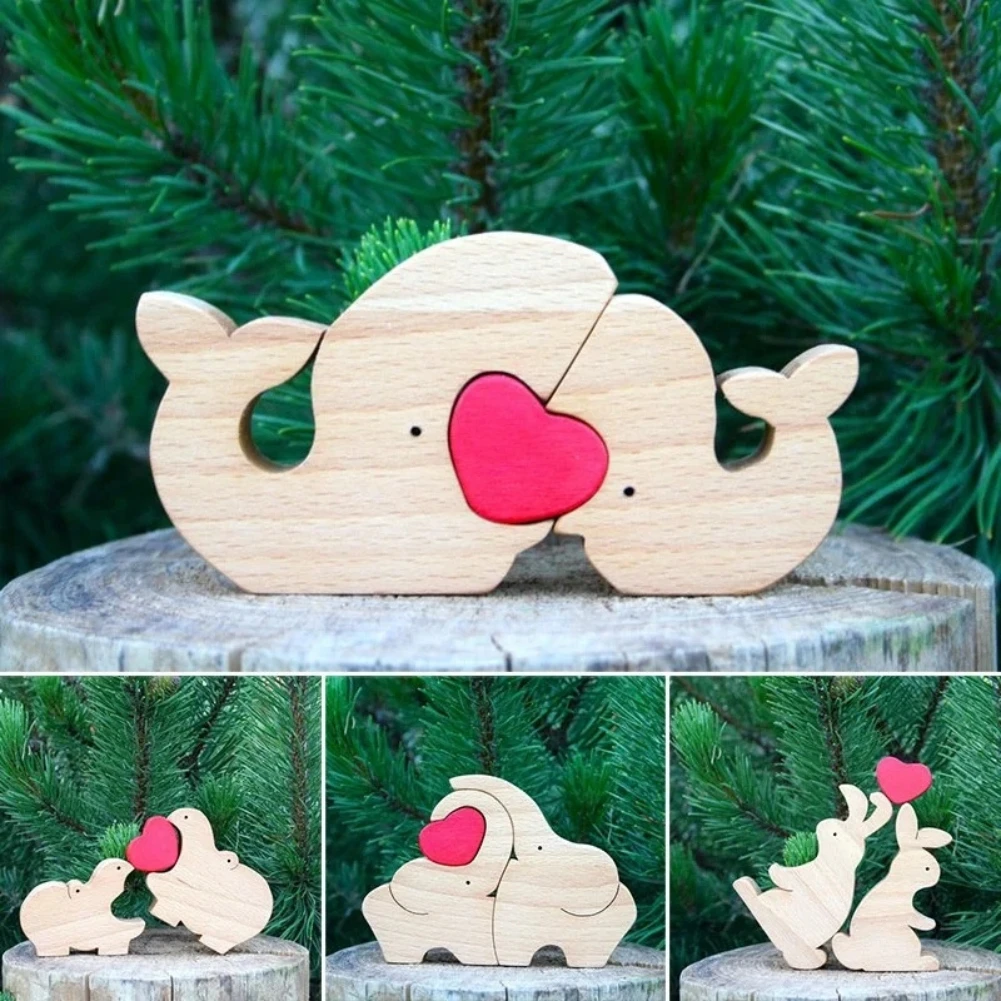 

Wood Animal Craft Figurine Desktop Table Ornament Carving Model Creative Home Office Decoration Valentine's Day Gift Sculpture