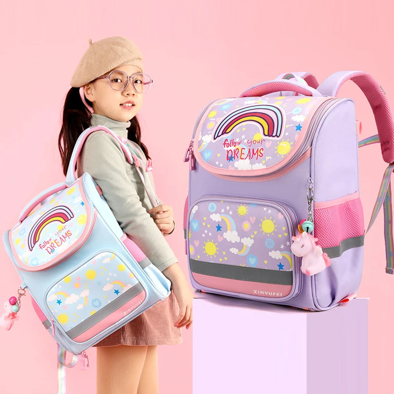 Школьный рюкзак для девочек, детская школьная сумка, Радужный милый рюкзак принцессы для начальной школы для девочек-подростков, школьная с...