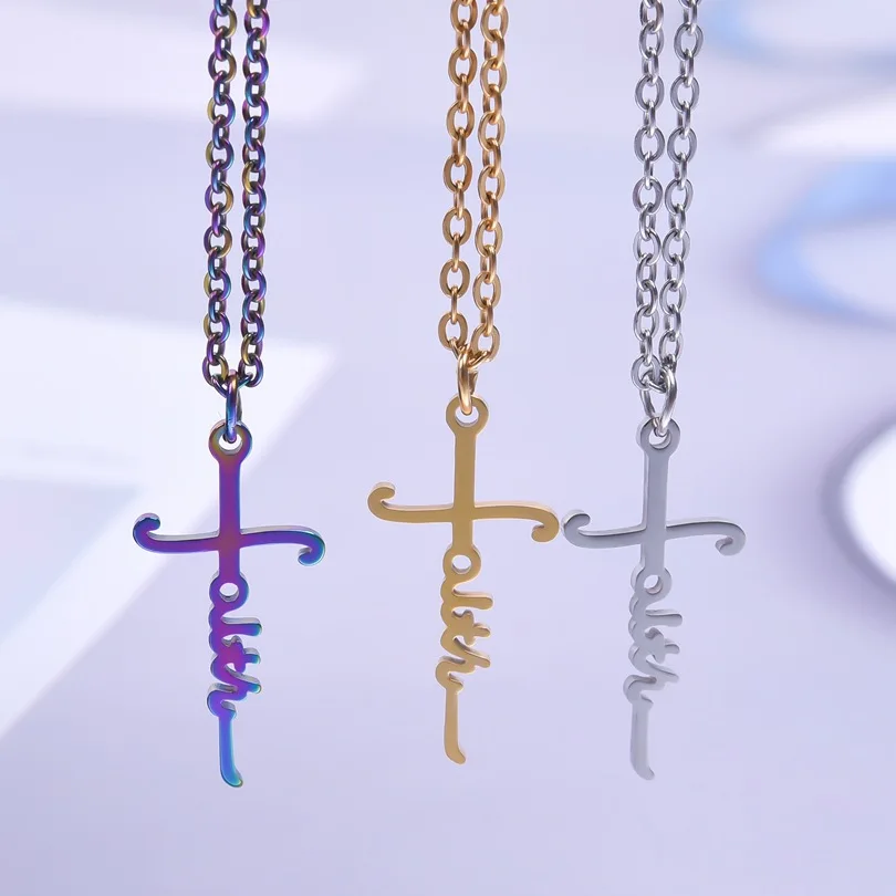 

1pcs Letters Word Faith Creed Charm Pendant Chain Neck Necklace Titanium Steel Necklaces For Women Men Accessories Girl Chokers