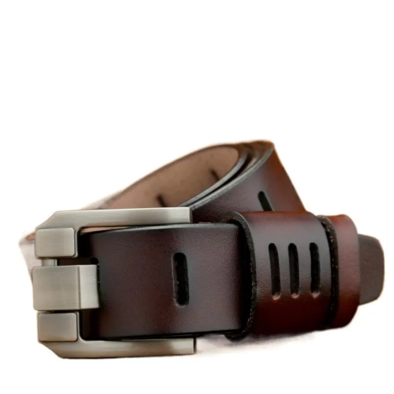

Ремень мужской из натуральной кожи, дизайнерский винтажный пояс с классической пряжкой в стиле милитари
