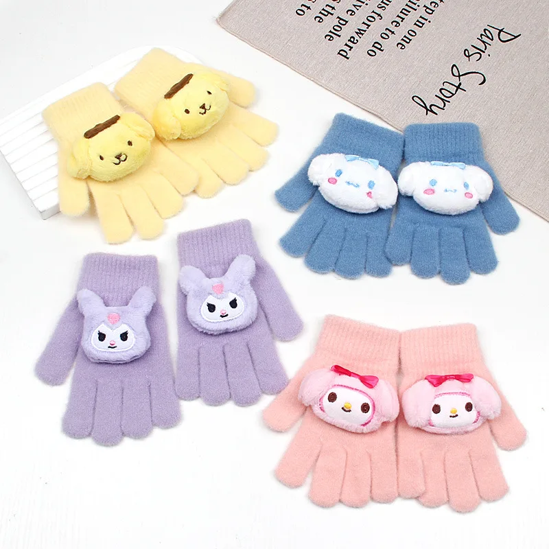 Детские перчатки Sanrio Hello Kitty зимние теплые Kuromi с разрезом на пальцах для девочек