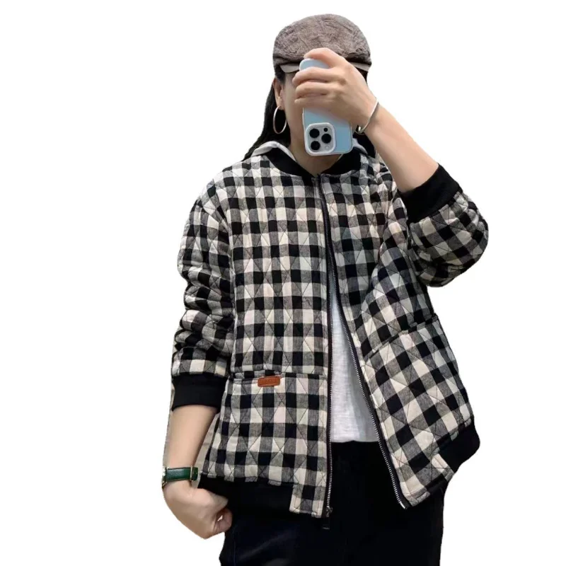 2022 Thick Warm Hooded Coats Women New Arrival Autumn And Winter Vintage Style Plaid Pattern Loose Female Casual Outerwear