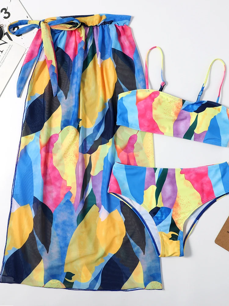 

Bikinis High Waist Swimsuit Women Thong Swimwear 2023 Tie Dye Three Piece Bikini Set Adjustable Strap Bathing Suit Summer Beach