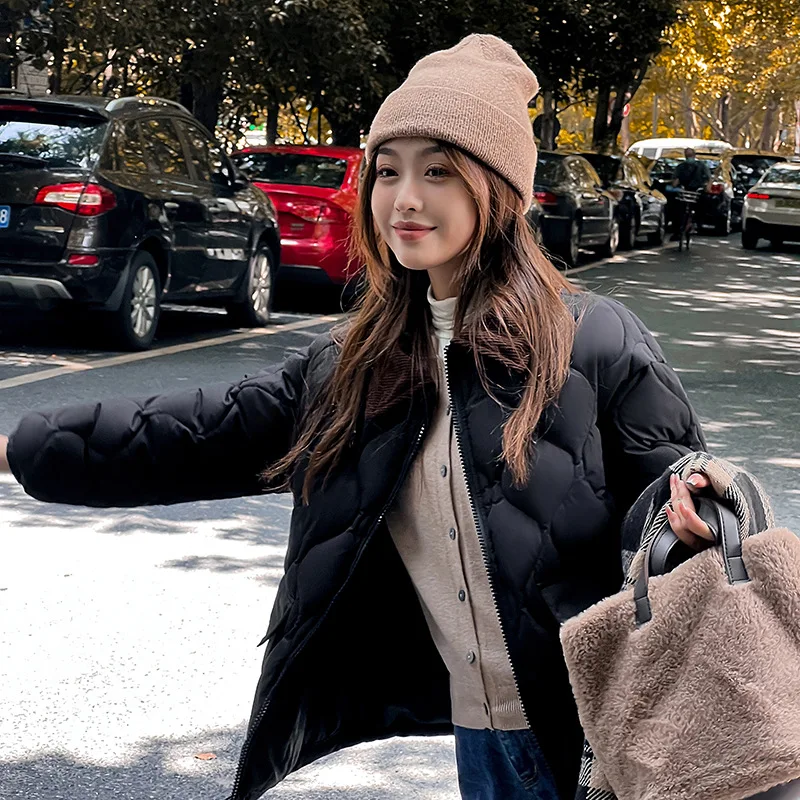 New Winter Cotton Jacket for Women Long Sleeve Short Fashion Casual Stand Collar Light Cotton Jackets Solid Woman Cotton Clothes