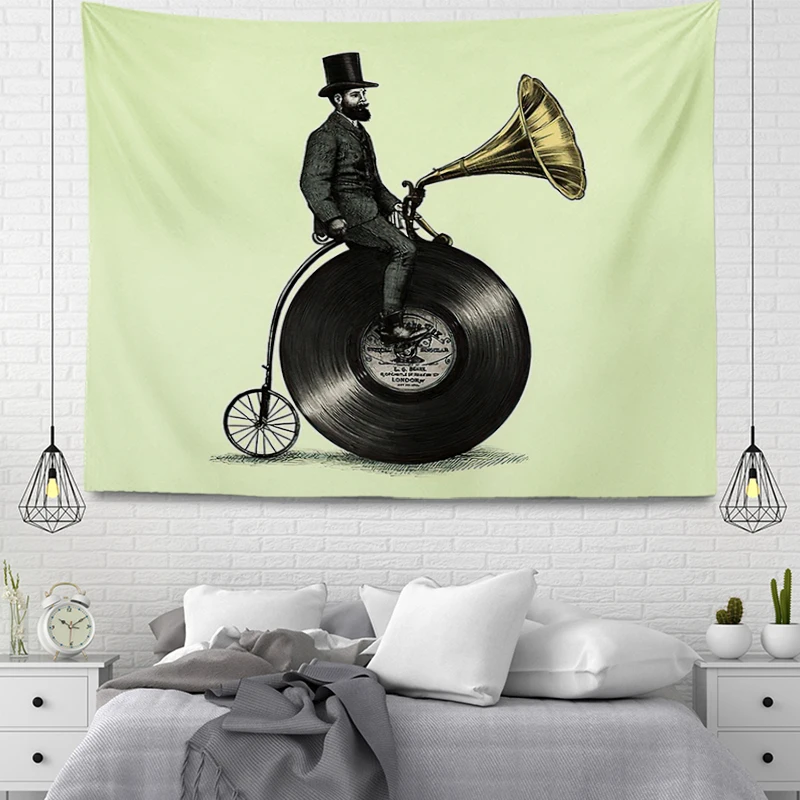 Nordic Record Player Tapestry Aesthetic Room Decor Funny Art Wall Hanging Wall for Home Children Bedroom Living Room Decorations