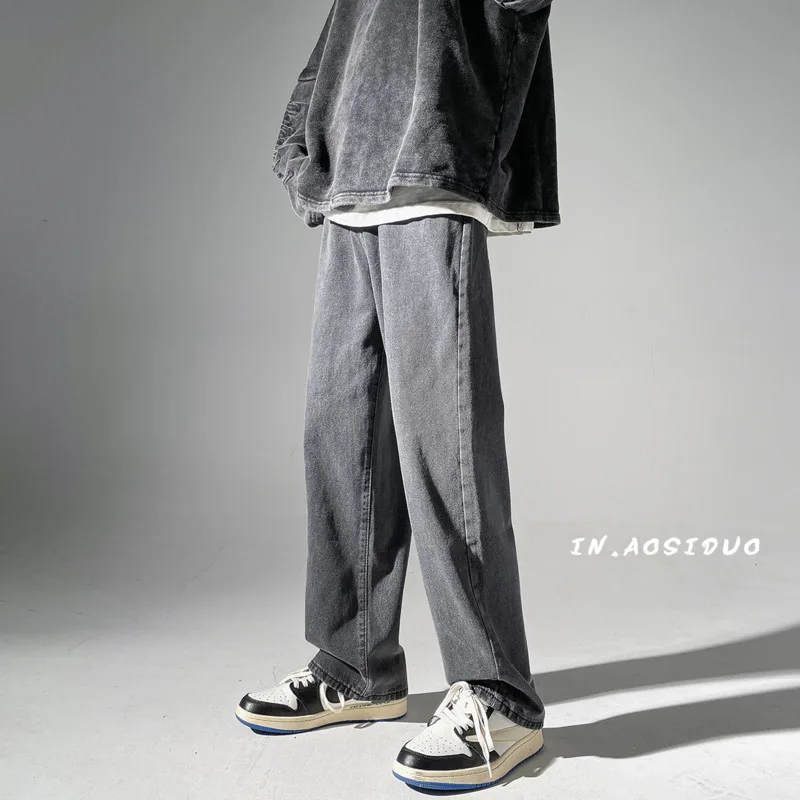 Black/Blue/White Jeans Men Fashion Casual Baggy Jeans Men Streetwear Loose Hip Hop Straight Denim Pants Mens Trousers S-2XL