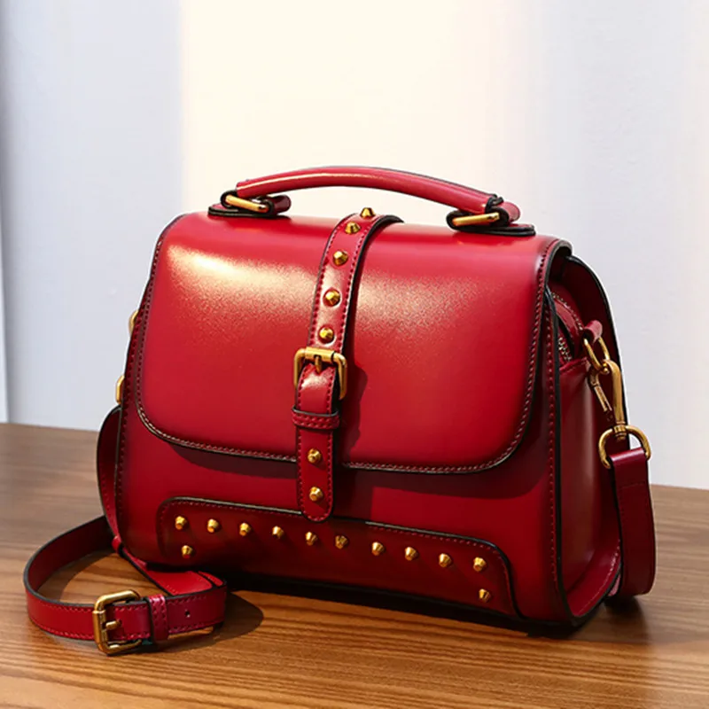 Классическая женская сумка через плечо винтажная из натуральной кожи большая