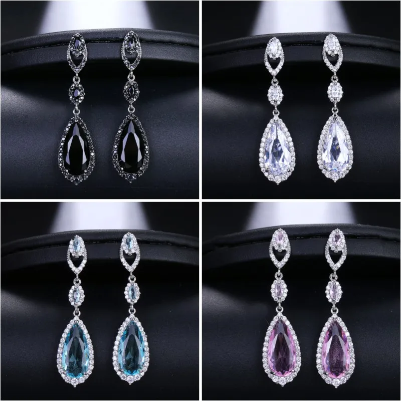 

Fashion Shiny Pink Cubic Zircon Elegant Dangle Earrings for Women Luxury Drop Earring Wedding Ear Jewelry Party Accessories Gift