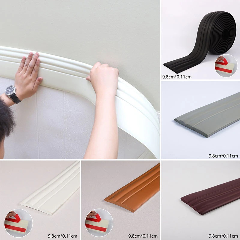 

2PC 3D Self-adhesive Foam Baseboard Wall Sticker Waistline TV Background Floor Corner Line Skirting Household