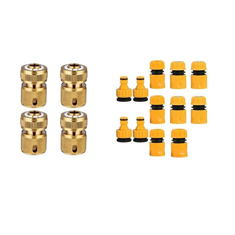 

New-4 Pc Brass Hose Connector Hose End Quick Connect Fitting With 12Pcs Garden Irrigation Hose Connectors Kits