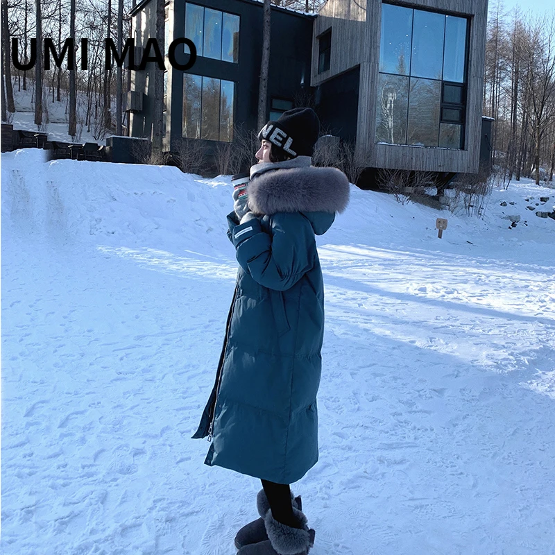 

UMI MAO 100% 90 White Duck Down Jacket Korean Version Thickened Coat 2022 New Female Hooded Long Down Loose Coat Female Y2K