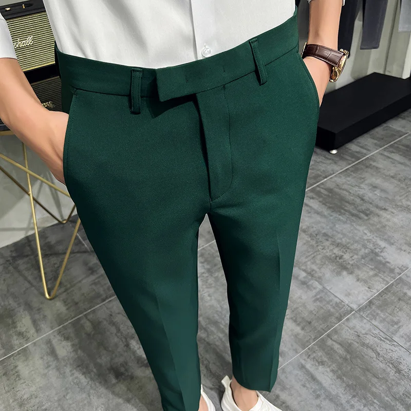 

Мужские летние деловые формальные брюки, однотонные повседневные корейские облегающие Костюмные брюки, мужские свадебные брюки для офиса, бриджи 29-38, 2023