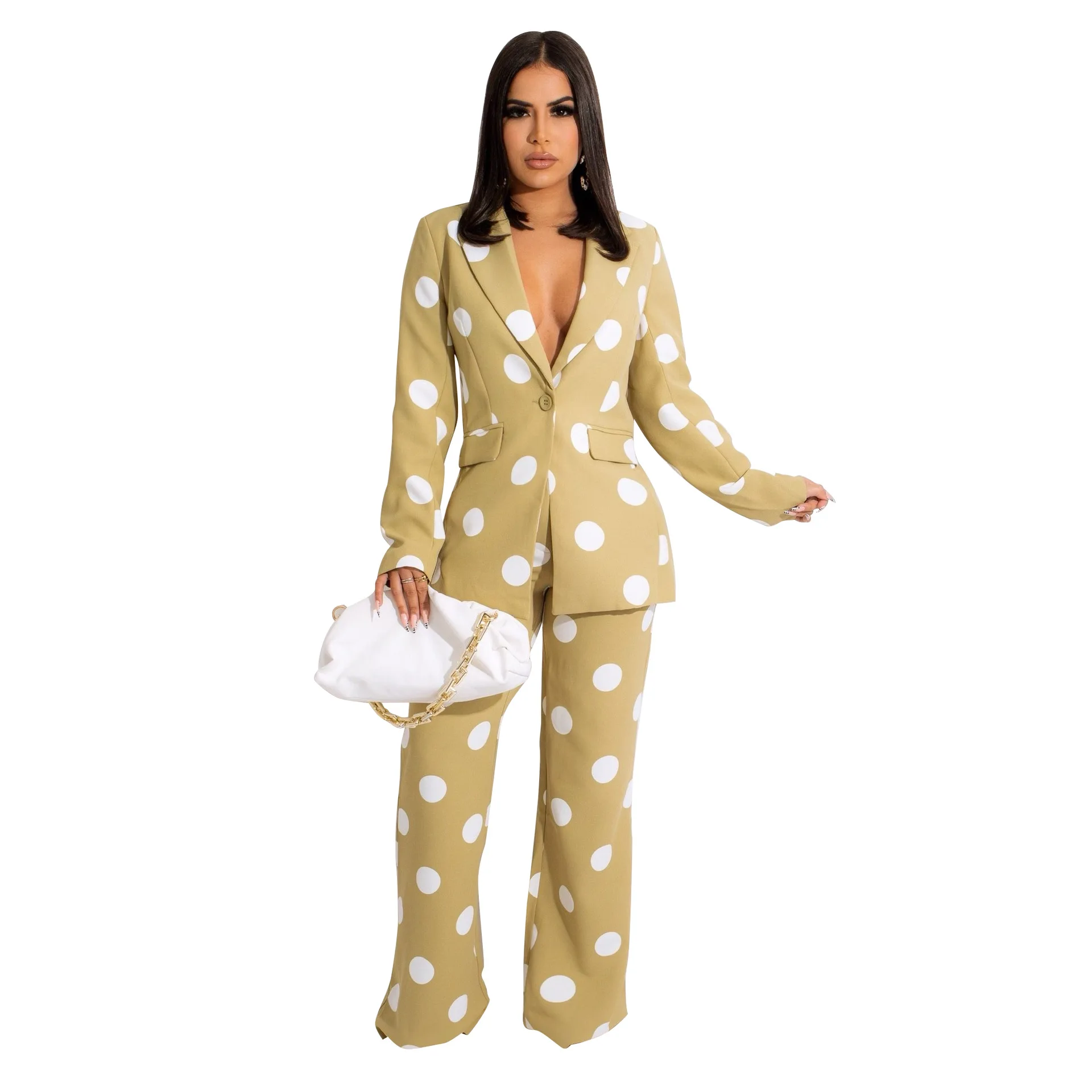 Women's fashion casual spot printed suit two-piece set