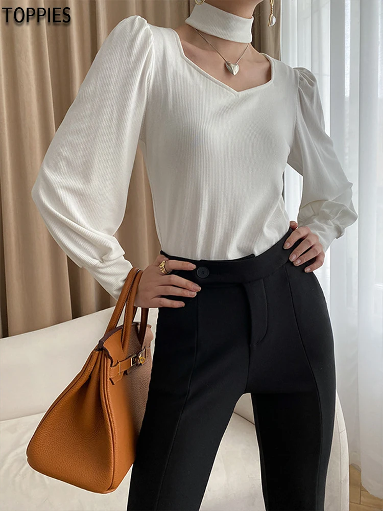 

Toppies пикантные облегающие Боди женские Топы с длинным рукавом воротник Форма Французский Топ рубашка верхняя одежда