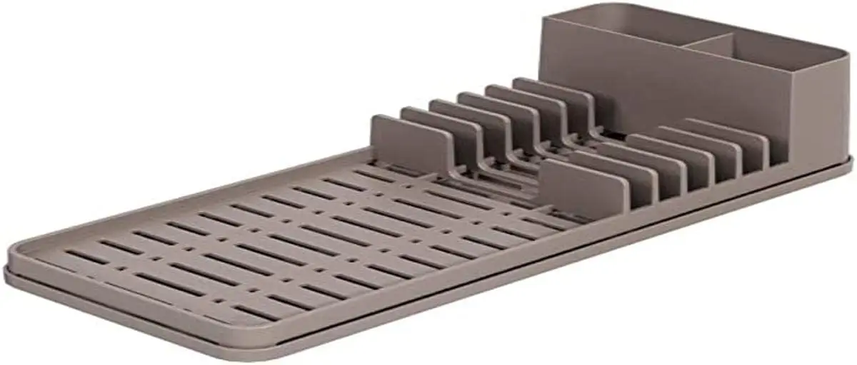 

Drain with Sink Mat, Single, 42,2 x 17,4 x 9,4 cm, Warm Gray, Stand Rack Kitchen Dish Lid Drain Holder Organizer
