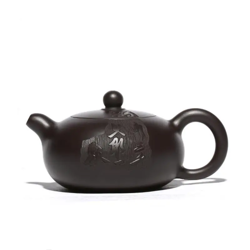 

170ml Traditional Yixing Purple Clay Teapots Raw Ore Black Mud Flat Xishi Tea Pot Ball Hole Filtration Zisha Kettle Home Tea Set