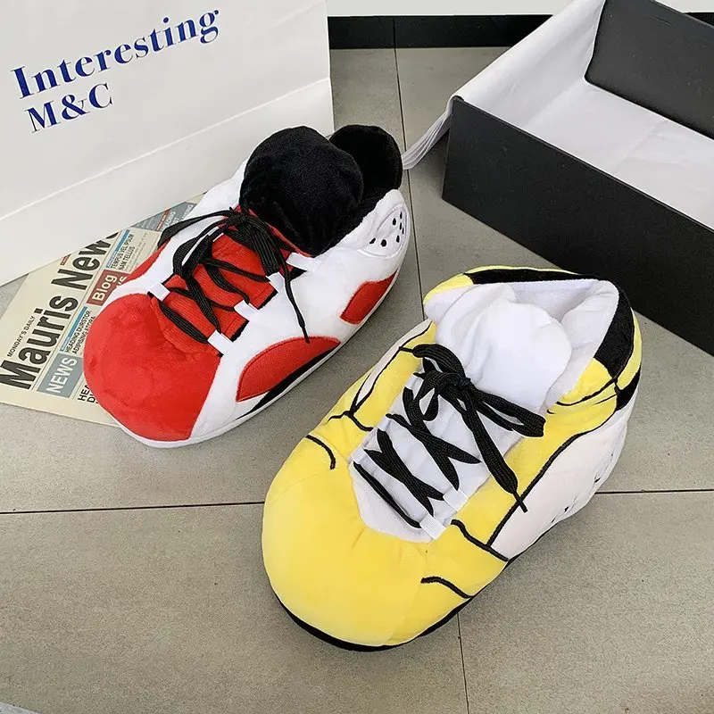 Fujeak 2022 New Winter Warm Plush Comfortable Couple Cute Women's Cotton Slippers Men's Home Trend Non-slip Indoor Floor Shoes