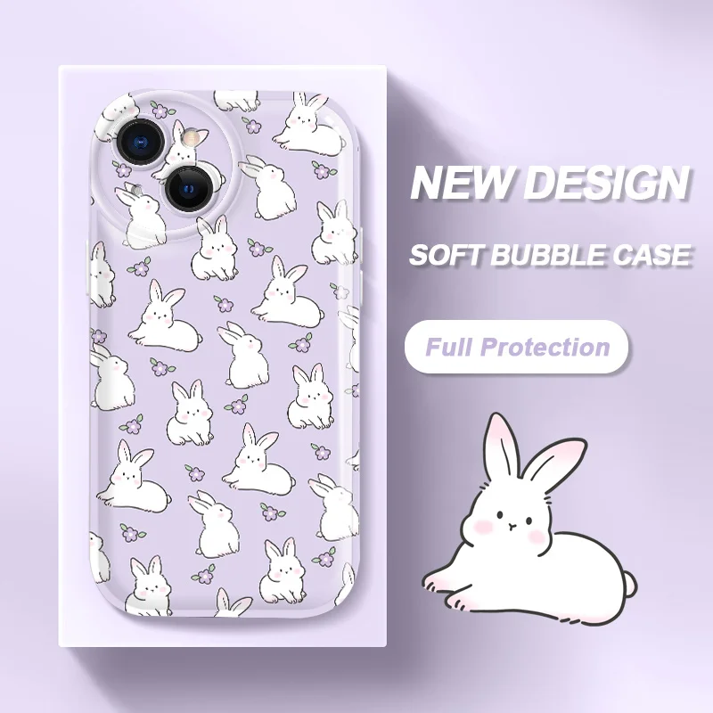 

Soft Bubble Case for iPhone 14 11 12 13 Pro Max Mini 6 7 8 6S Plus SE2 SE3 X XS XS Max Flower Rabbit Shockproof Cell Phone Cover