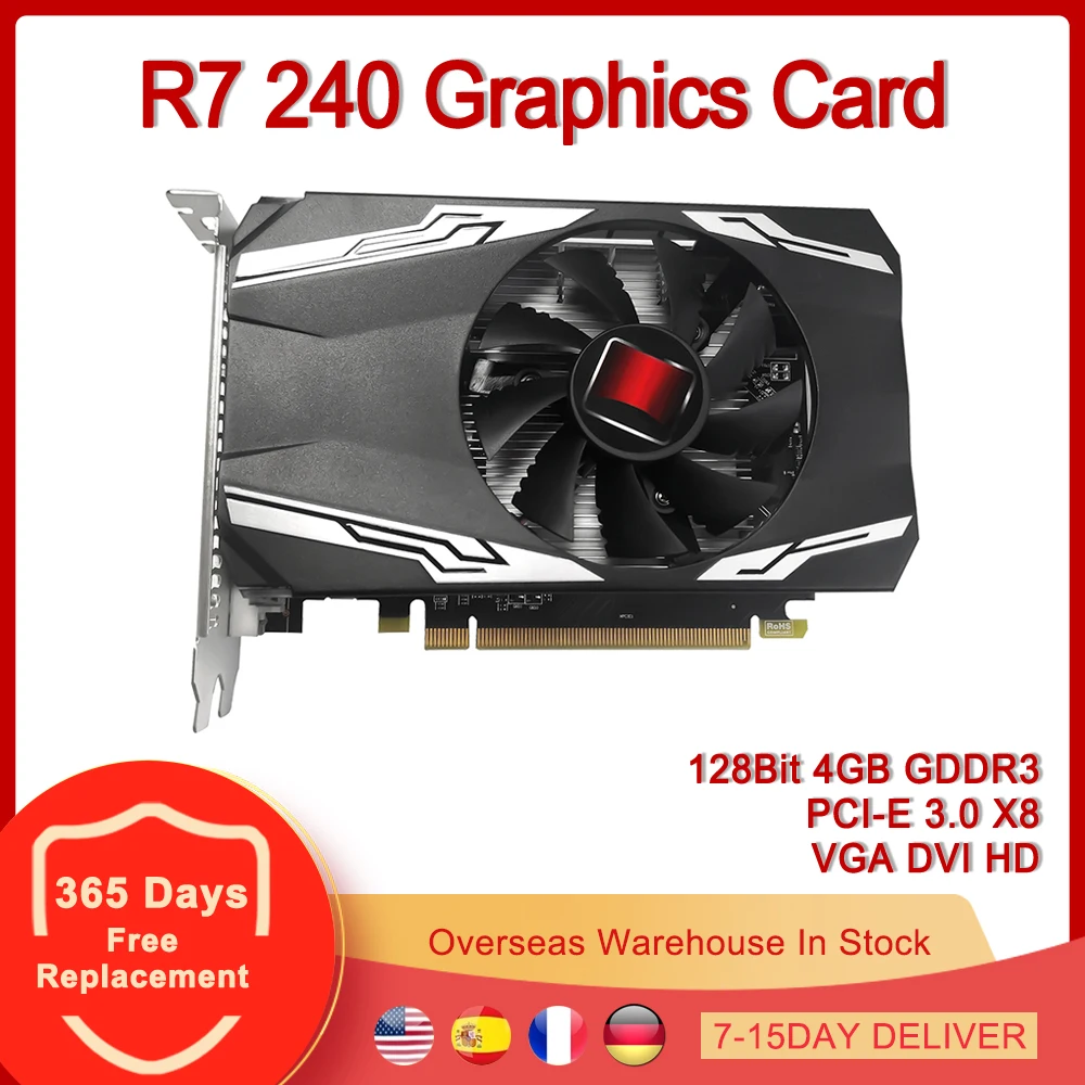 

R7 240 видеокарта 3,0 бит 4 Гб GDDR3 видеокарта PCI-E 128 X8 VGA DVI HD для AMD Radeon R7240 4G бит