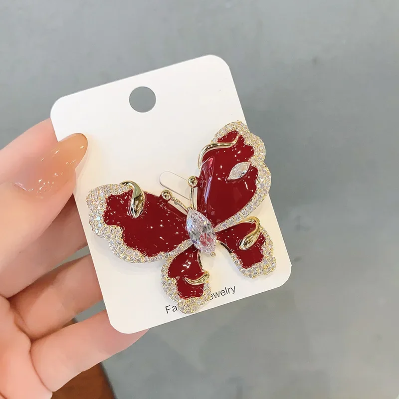 Unique Design Red Butterfly Snake Brooches For Women Men Enamel Crystal Metal Insect Lapel Pins Luxury Badge Jewelry