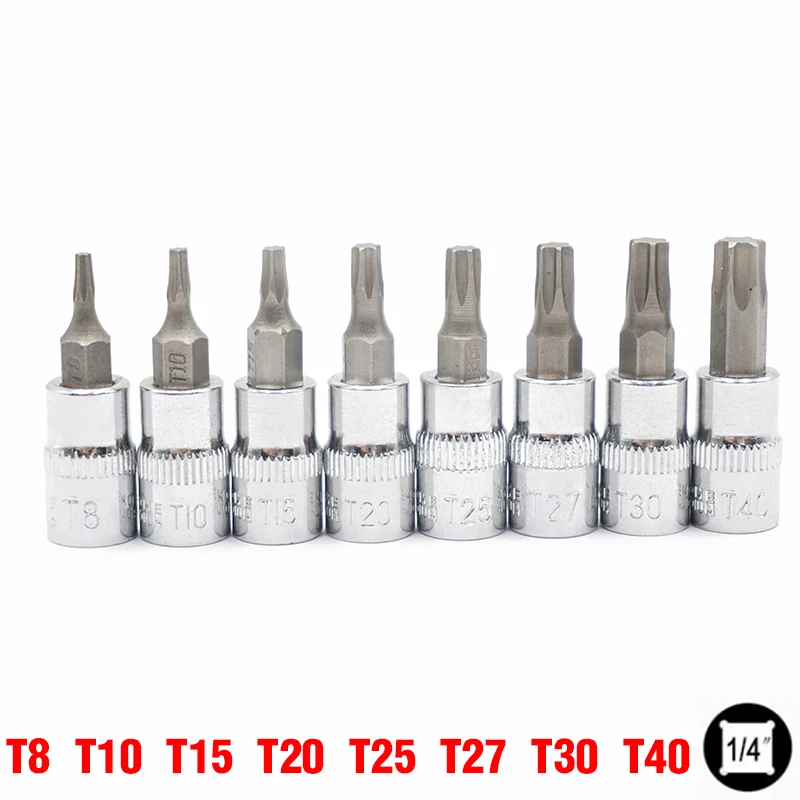 

8Pcs T8 T10 T15 T20 T25 T27 T30 T40 1/4" Bit Socket Hex Torx Screwdriver Bits Tools Set Kit 38MM