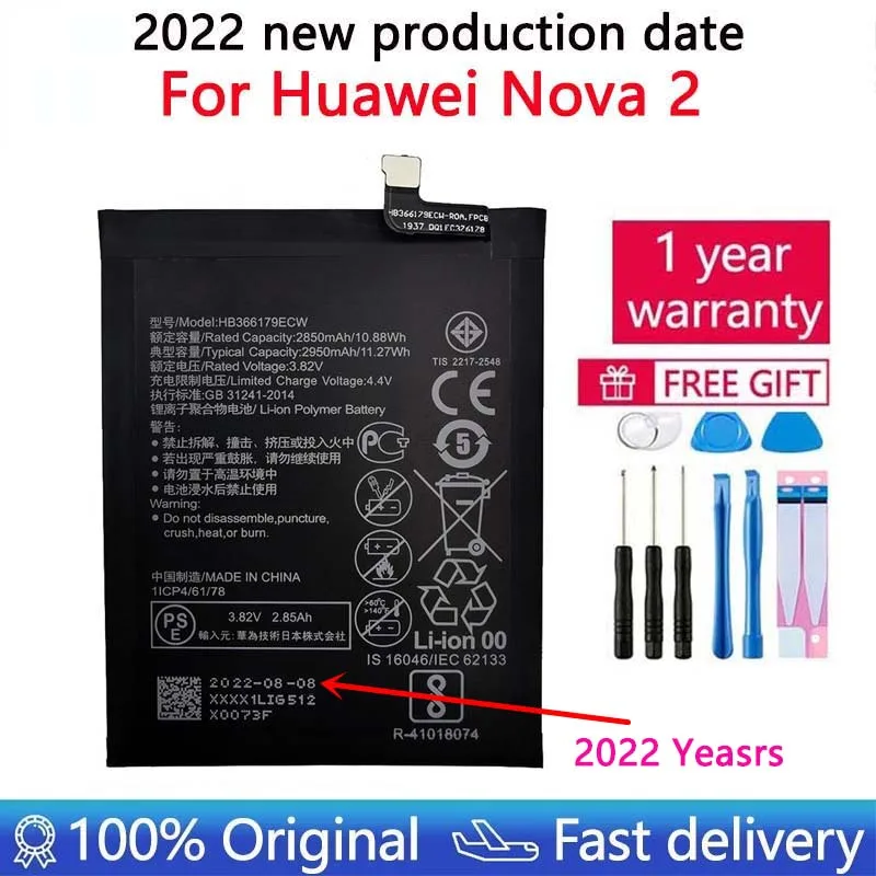 

100% Оригинальный запасной аккумулятор для телефона HB366179ECW для Huawei Nova 2 CAZ-AL10 2950 мАч + Бесплатные инструменты