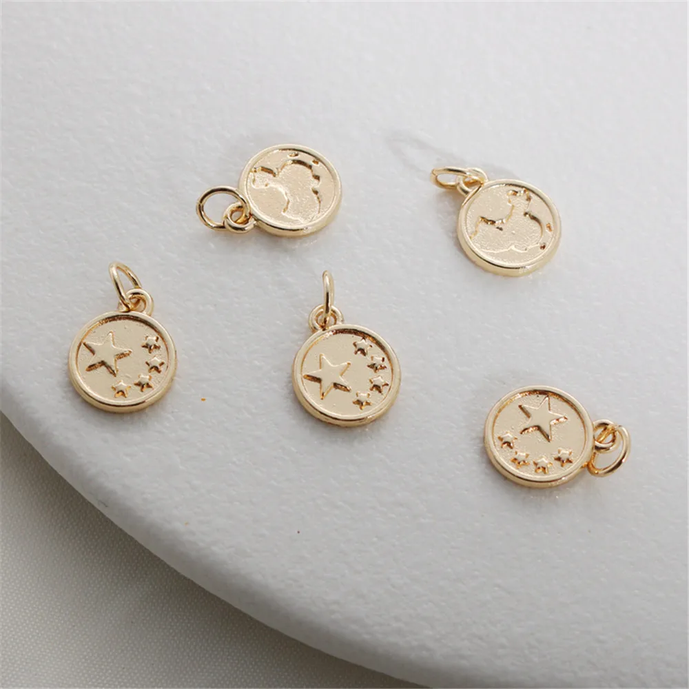 

14K Золотая окантовка, цвет 9 мм, круглая пятизвездочная карта, подвеска «сделай сам», Двусторонняя подвеска, аксессуары