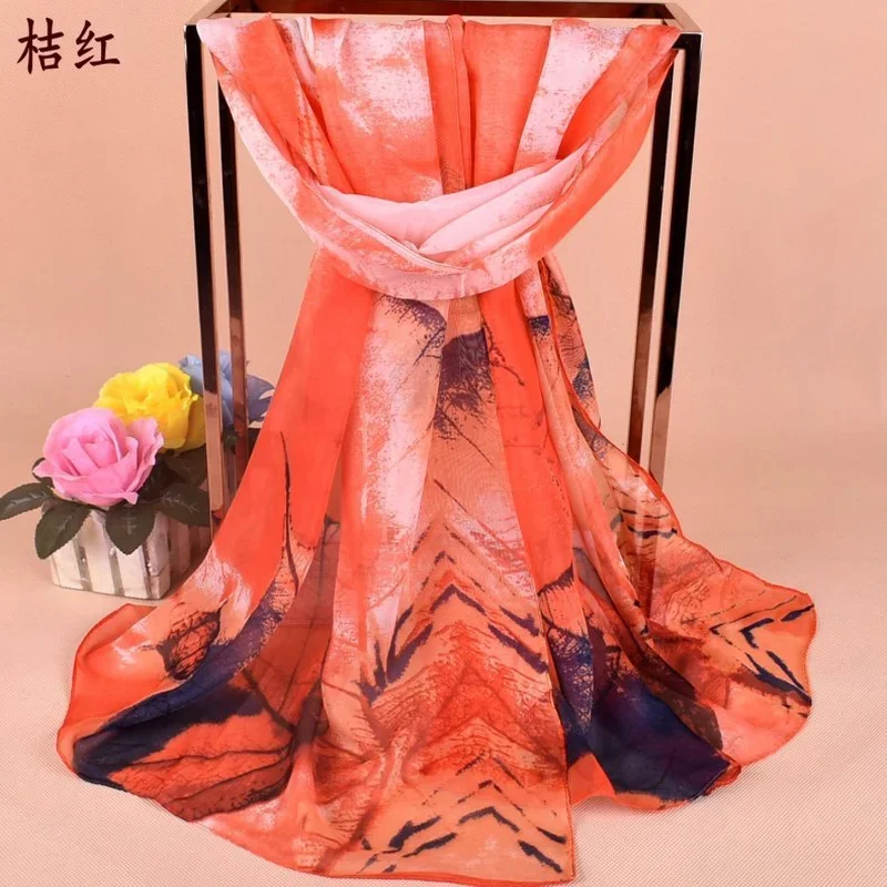 Высокое качество женские шарфы новый лист печатных шифоновый шарф платок шали и