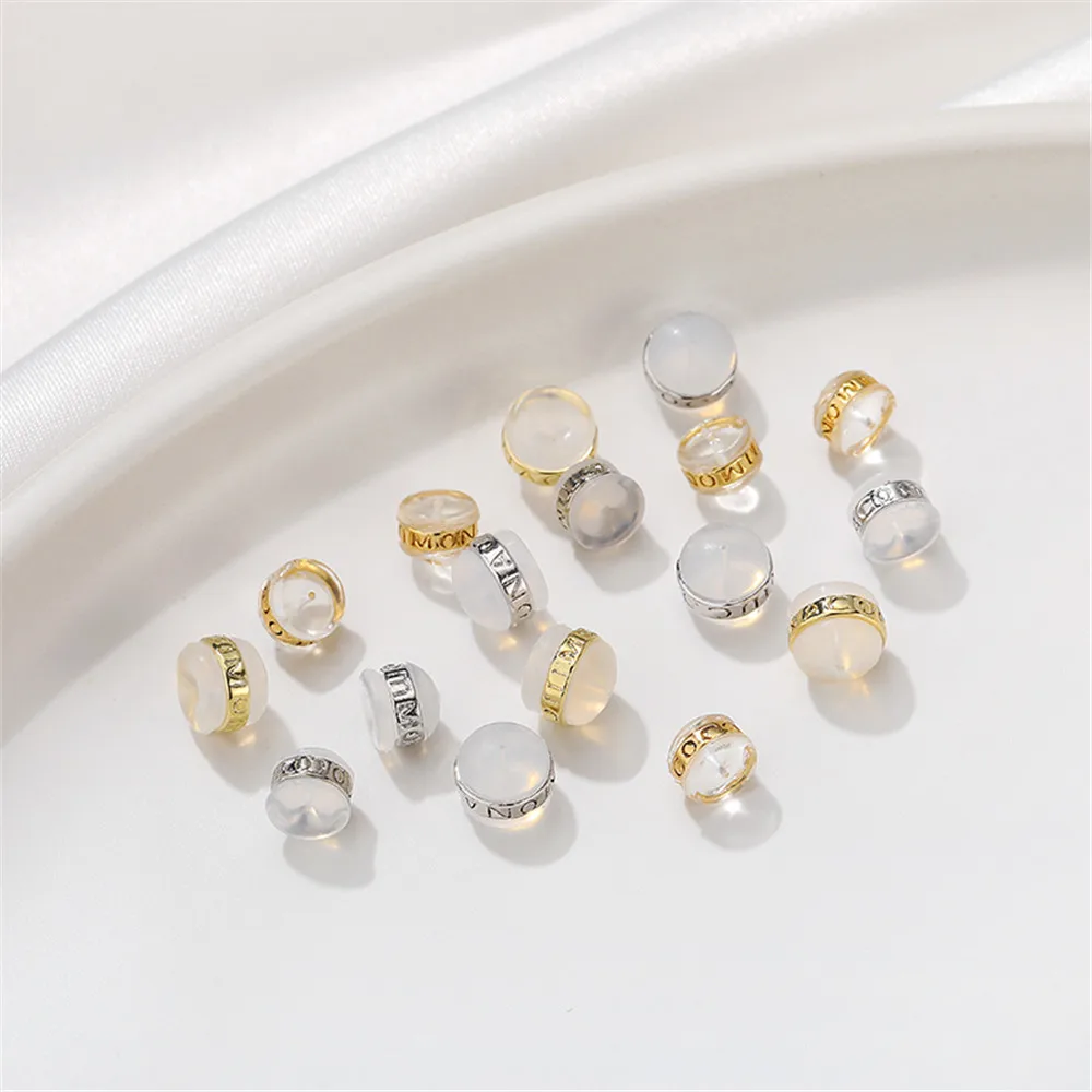 

1pair 14K Gold Wrap Letter Ring Ear Plug Silicone Ear Force DIY Handmade Ear Stud Plug Ear Cap Jewelry Material Accessories