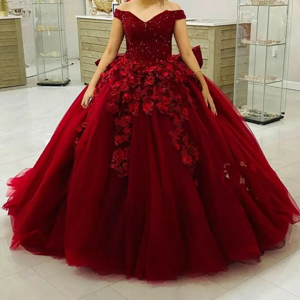

Sweetheart Quinceanera Dresses Ball Gown Flowers Beading Sweet 16 off Shoulder