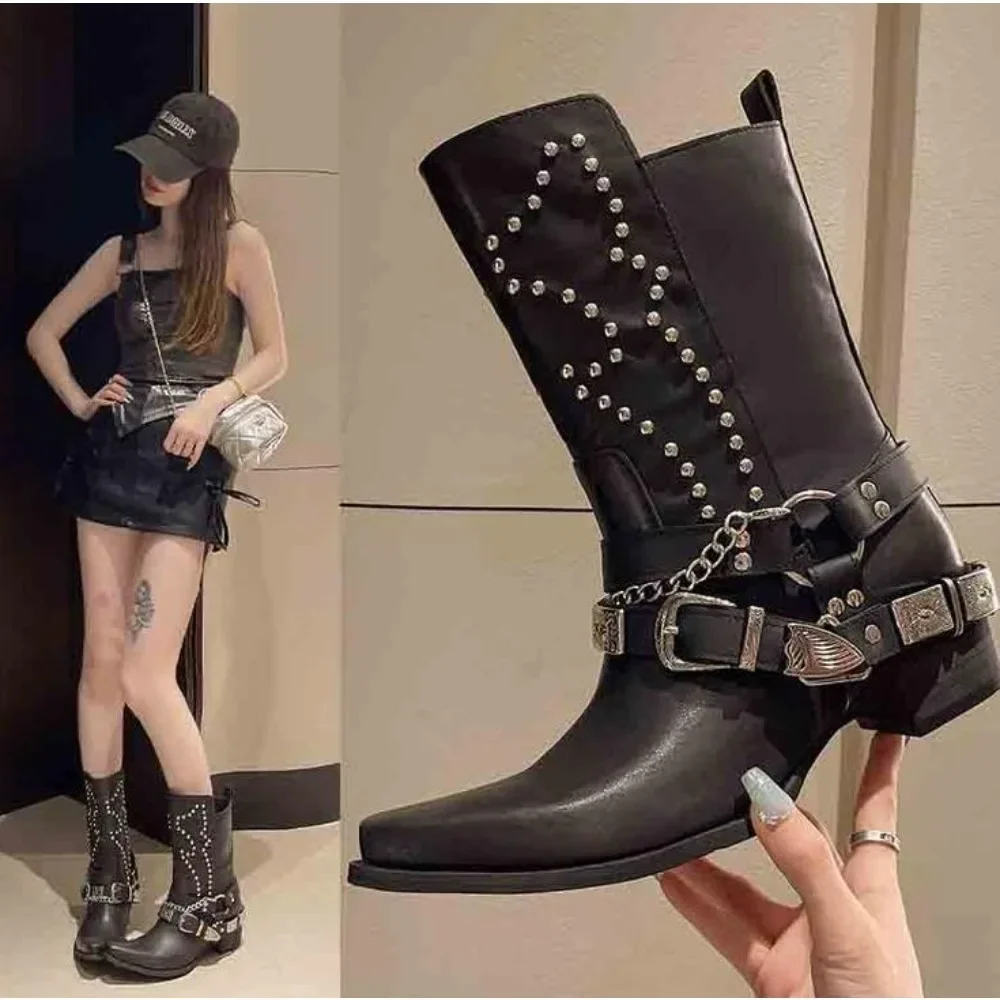Новые винтажные ковбойские сапоги в стиле вестерн для женщин с металлической