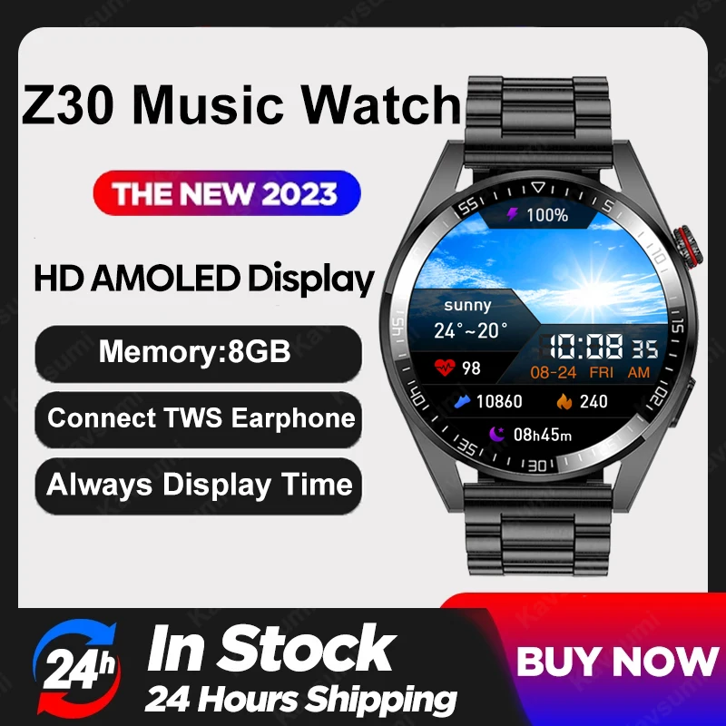 

454*454 AMOLED Screen Smart Watch Always Display Time Bluetooth Call 8G Memory Local Music Men Smartwatch For Android ios Clock