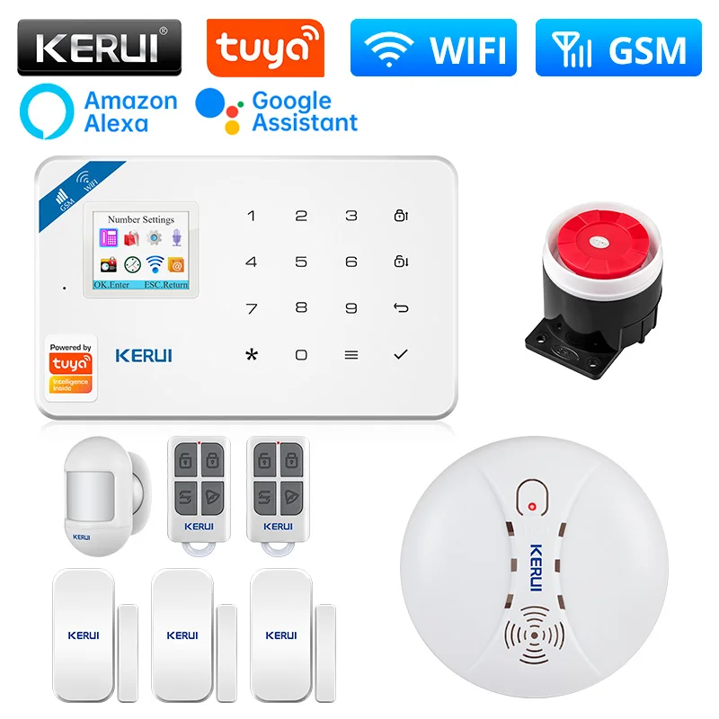 KERUI W181 Home Security Alarms WIFI GSM Alarm System Tuya Smart APP Alexa Motion Sensor Detector Door Sensor Sounder Siren