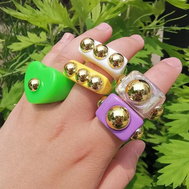 

Ins wind heart irregular stereo multi-color simple personality acrylic resin ring female hip hop punk jewelry wholesale