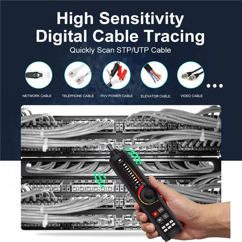 Фото [NEWA64Z!】 LT-600M Трассировщик сетевых кабелей, детектор IP RJ45 Poe, многофункциональный трекер-искатель кабелей №1