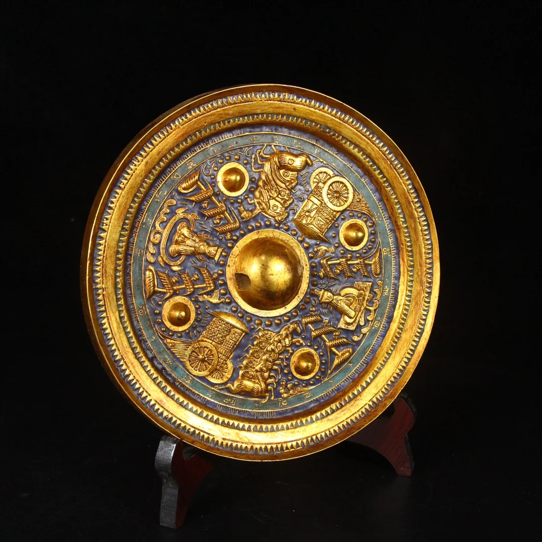 

Collectible gilt bronze mirror with enamel and enamel
