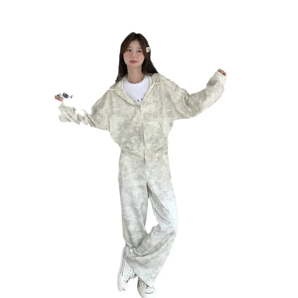 Повседневная спортивная толстовка брюки-клеш комплект из 2 предметов женский