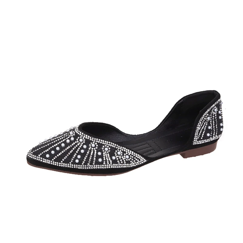 

Women's Pointed Toe Pumps Crystals Bead 2022 New Ladylike Faddish Elegant Chic Popular Comfy Casual Soft Slip-on Flat Heel Shoes