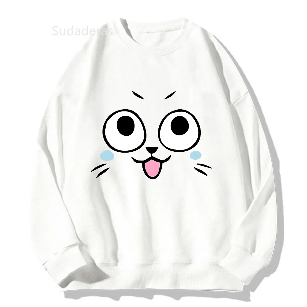 Fairy Tail Sweatshirt Happy Cat Face Print Hoody Girls Oversized Tracksuits Anime Cartoon Graphic Pullovers Harajuku Couple Tops