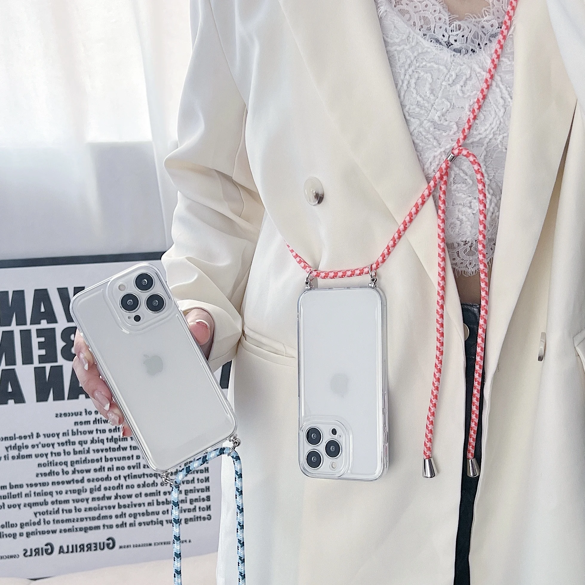 

Transparent Soft TPU Phone Case for Samsung Galaxy S22 S21 S20 Plus A42 A52 A23 A53 A73 A71 A51 A12 A32 with Lanyard Neck Strap