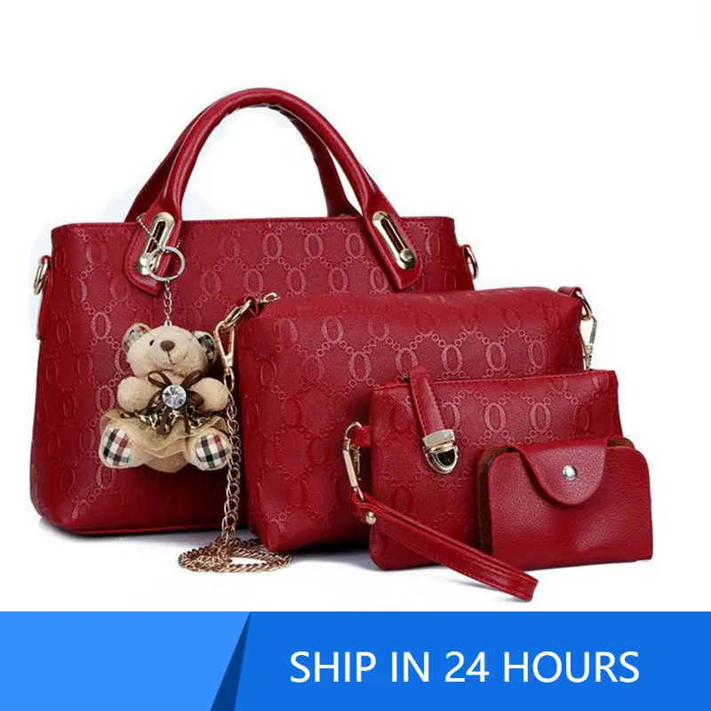 

Fashion 4pcs/Set Women Bag Ladies PU Leather Luxury Designer Bags Handbag Messenger Bag Shoulder Bag Wallet Bags Dropshipping 30