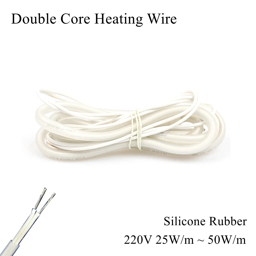 

7mm 220V 2 Core Silicone Rubber Heating Flat Wire Double 2pin Electric Heating Cable Water Pipe Cold Stroage Sewer Roof Road