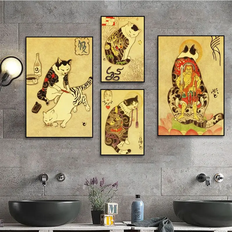 

Japanese samurai cat Classic Vintage Posters Whitepaper Prints Posters Artwork Wall Decor