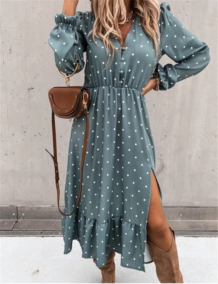 Осеннее женское длинное платье с оборками 2020 Повседневное Бохо С V-образным