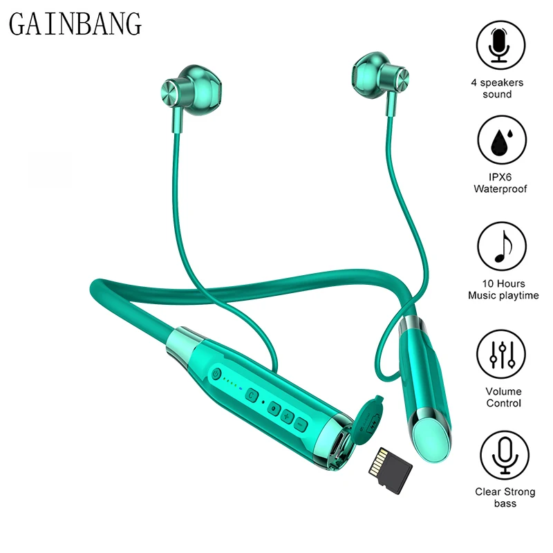 

GAINBANG A12 Wireles Bluetooth Headphones Stereo Noise reduction Earbuds Neck Hanging TF Card Earphones Sport Waterproof Headset