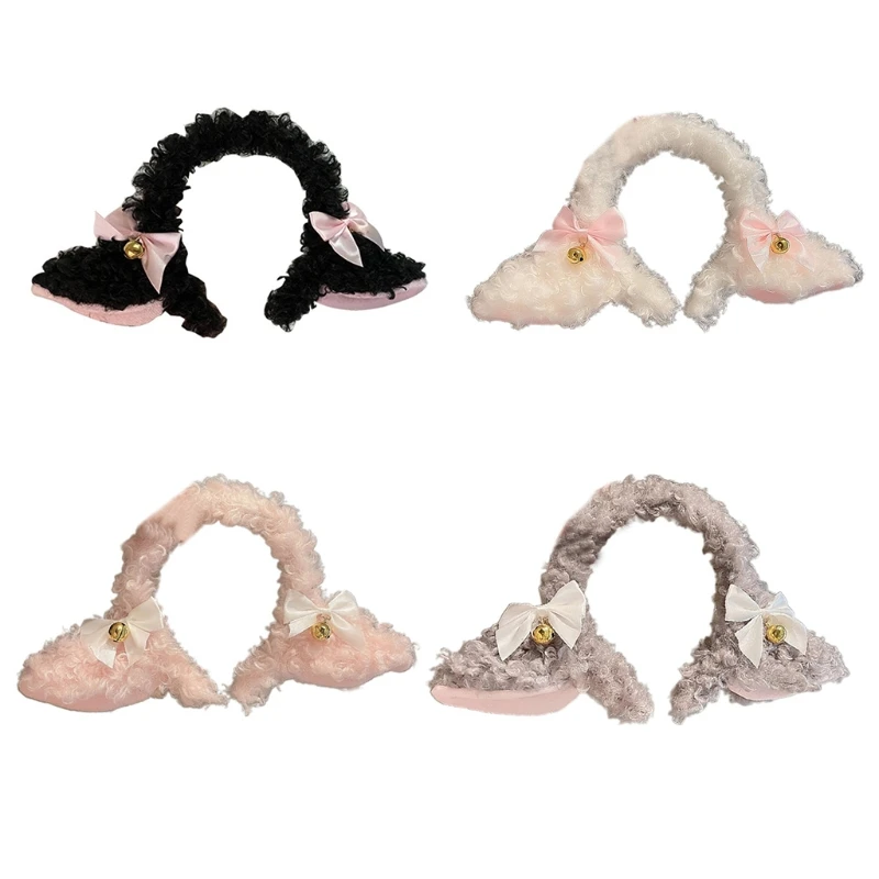 

Plush Cat Ears Headband with Bells Lamb Ear Hair Bands Anime Cosplay Props