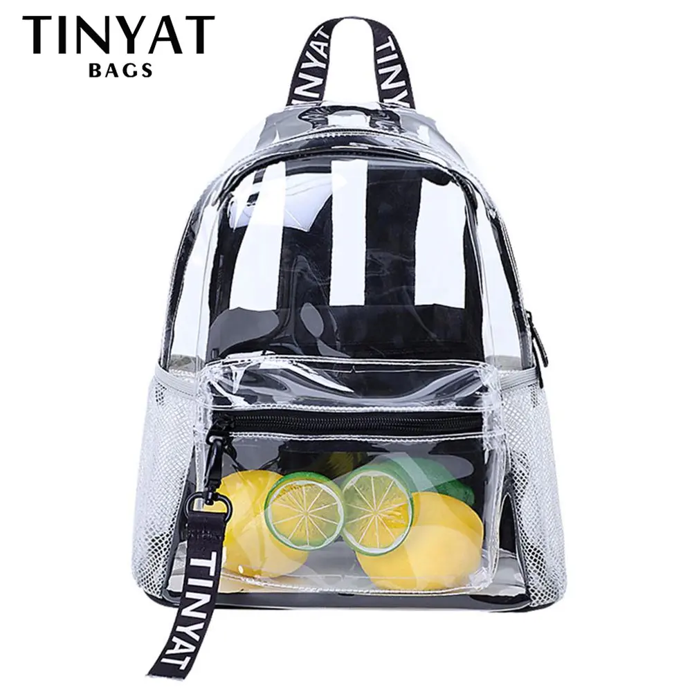 

Женский прозрачный рюкзак TINYAT, школьная водонепроницаемая сумка из ПВХ, однотонный модный дорожный прозрачный ранец для девочек-подростко...
