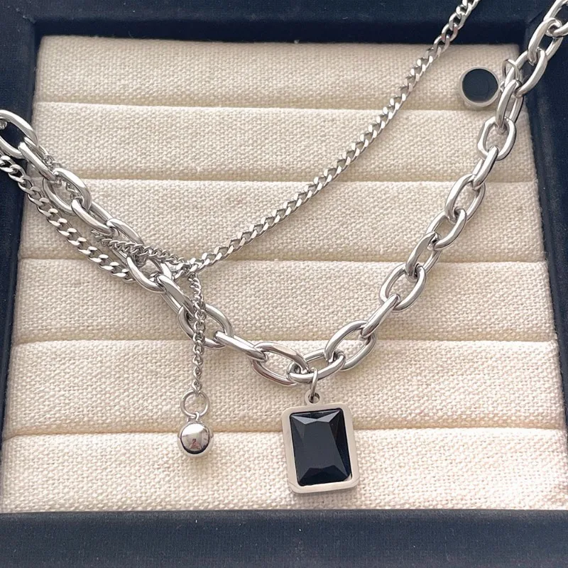 Ожерелья Draweye Y2k из нержавеющей стали с черным квадратом для женщин в стиле панк