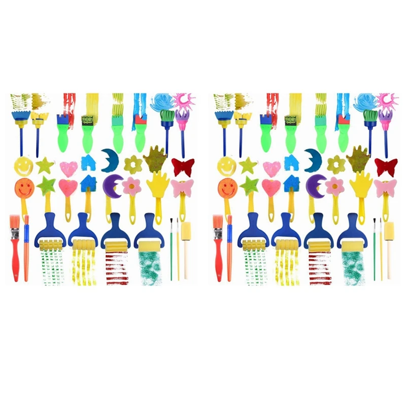 

50 Pieces Kids Sponge Painting Brushes For Early Learning Mini Flower Sponge Brushes Drawing Tools