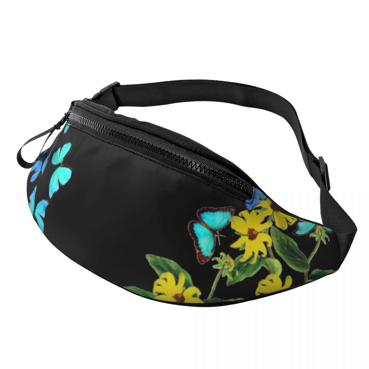 

Женская винтажная поясная сумка Morpho, спортивный саквояж из полиэстера с рисунком бабочек и цветов, Синие Бабочки
